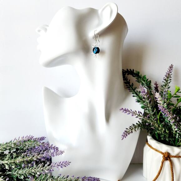 Agate Stone Beads Silver Wire Wrapped Dangle Earrings - Picture 9 of 9